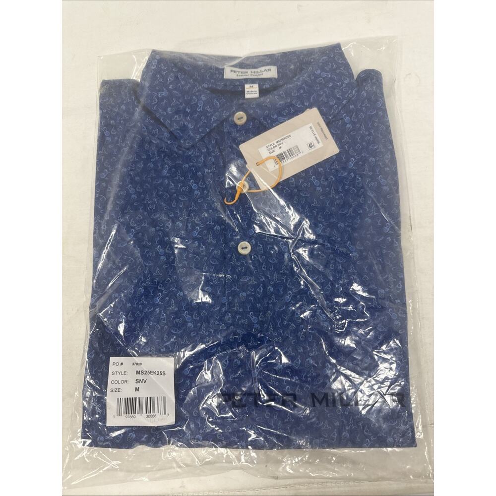 Peter Millar Golf Shirt Polo CS Summer Comfort Wine Country Print Blue $115